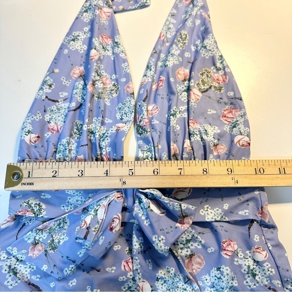 We Wore What Brooklyn One Piece Swimsuit Bow Halter Neck XS lavender Floral - Picture 11 of 12